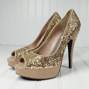 NEW Rachel Roy RFKLarence Womens Gold Stilettos Platform Shoes Heels F483